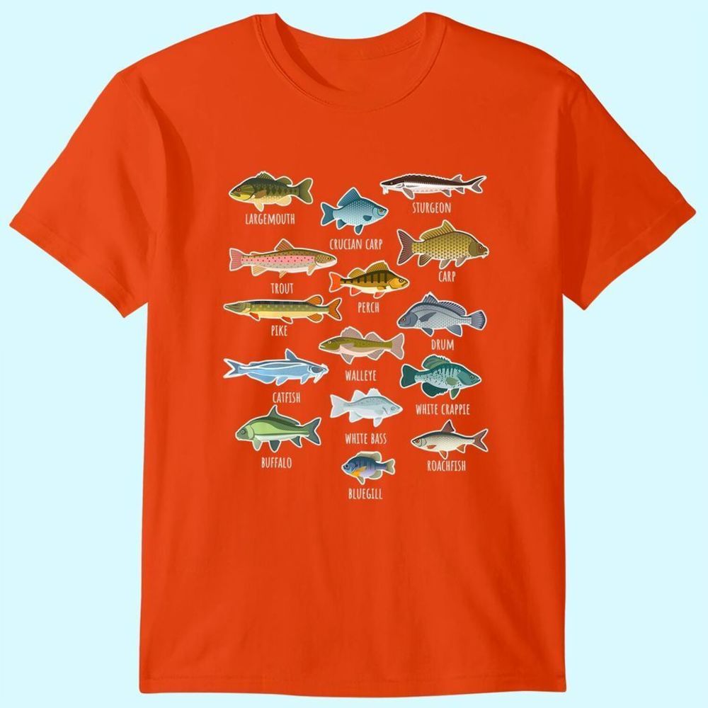Types Of Freshwater Fish Fishing Tshirt